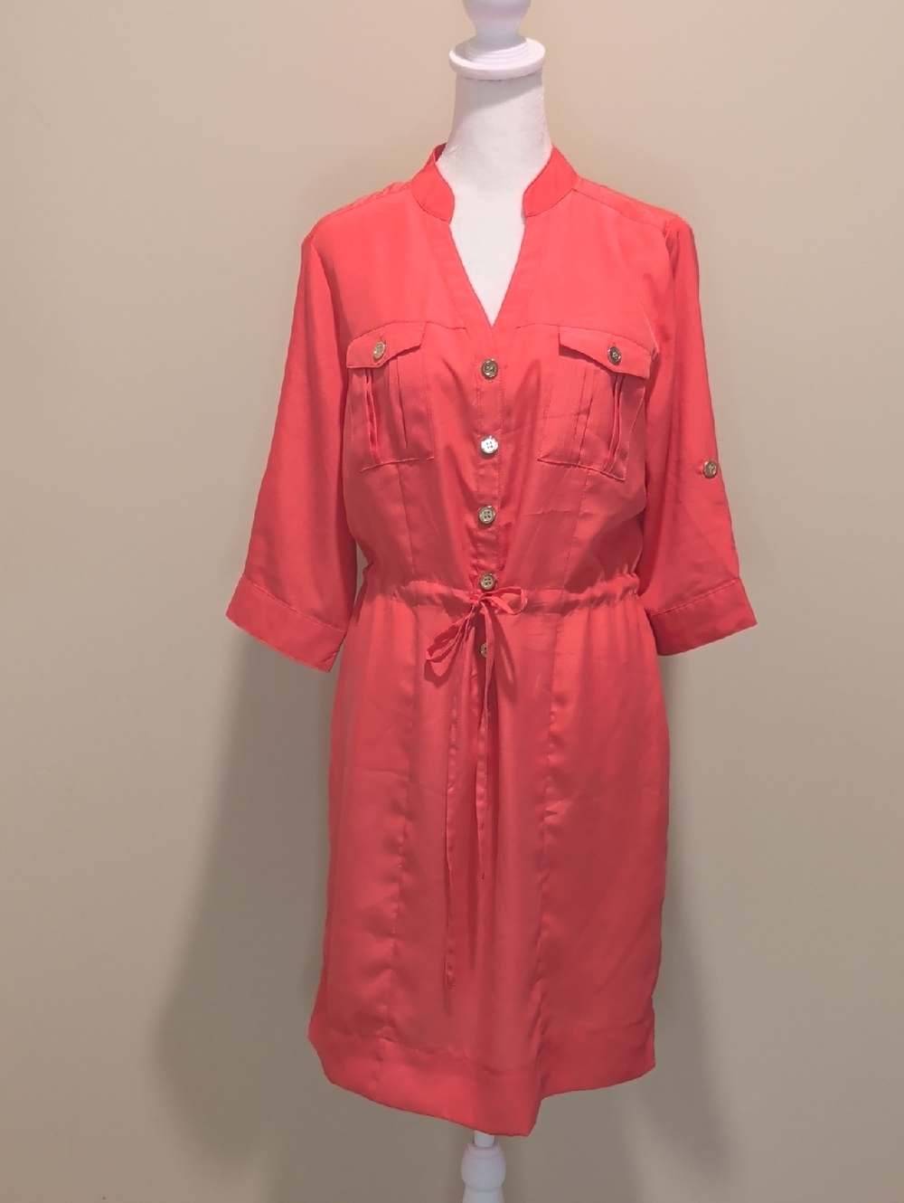 Beige by eci Coral Button-Front Midi Shirt Dress
